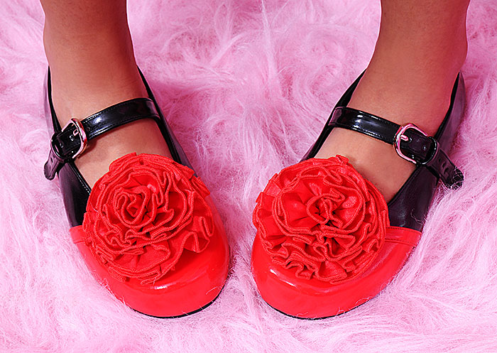 flower mary janes red black 1